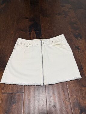 We The Free Cream Front-Zip Denim Mini Skirt